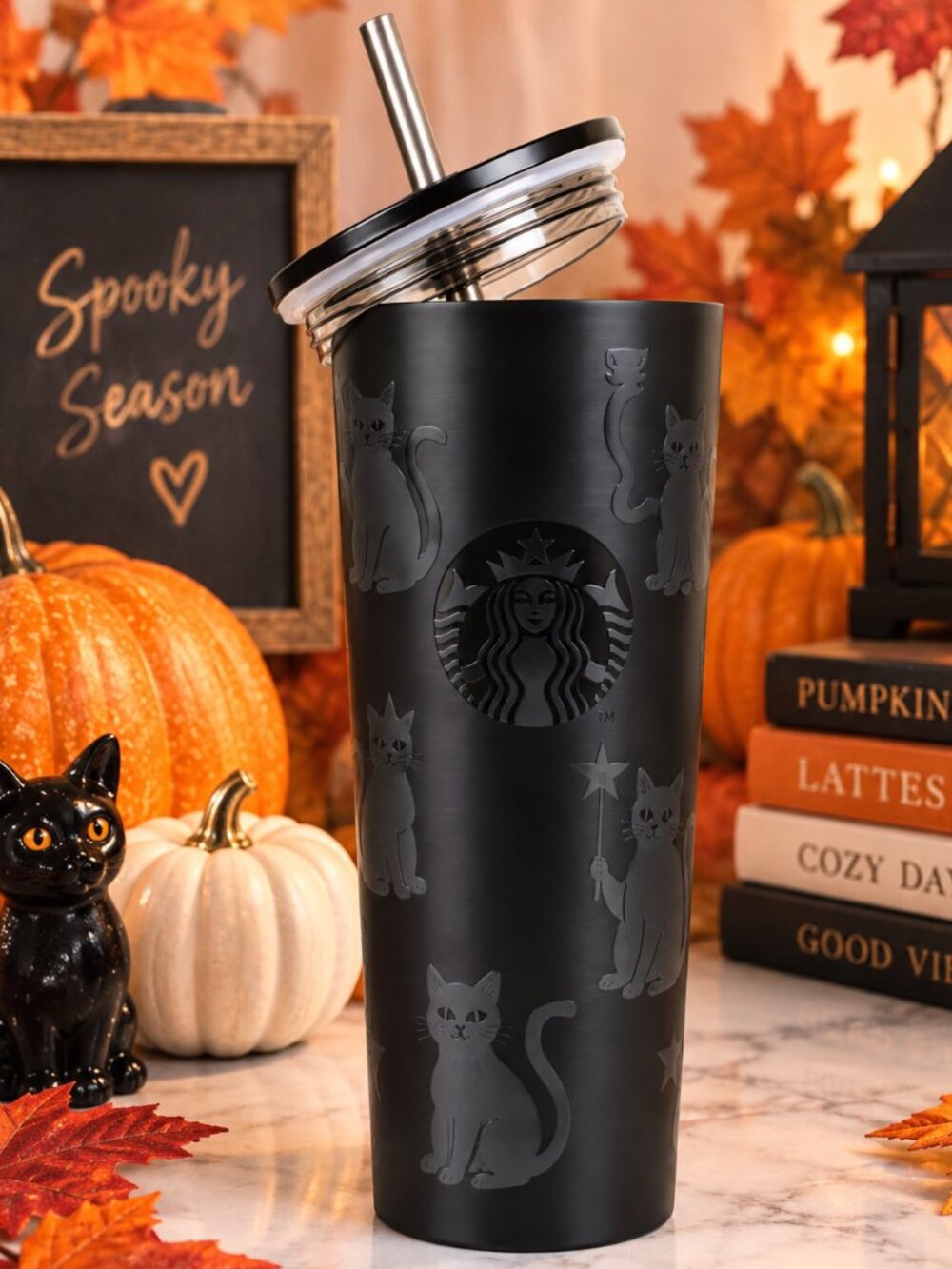 Starbucks Halloween 2026 Black Cat Glow in Dark 23oz Cold Cup Tumbler NWT Gothic